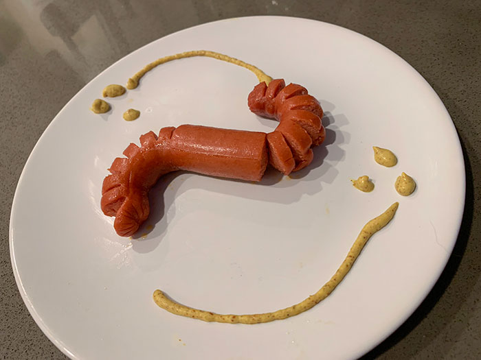 My Wife And I Have Been Competing To See Who Can Make The Fanciest Hot Dog. Her Entry: