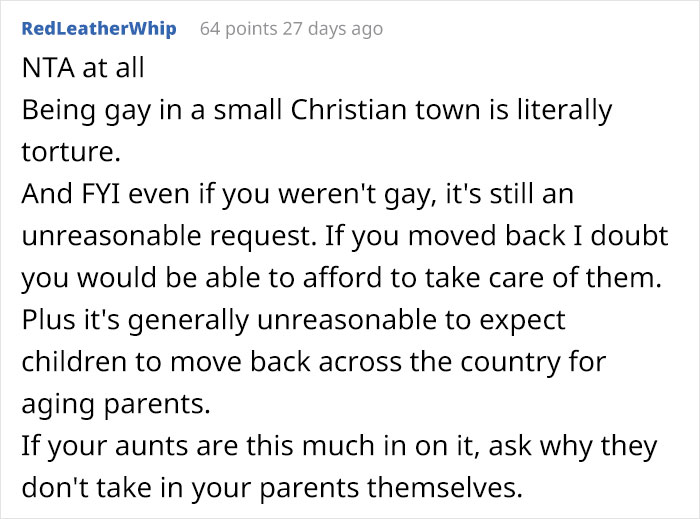 Gay Man Tells His Elderly Parents That He Won't Move Back Because Of The "Bad Memories Of Growing Up" There, Family Drama Ensues Gay Man Tells His Elderly Parents That He Won't Move Back Because Of The "Bad Memories Of Growing Up" There, Family Drama Ensues