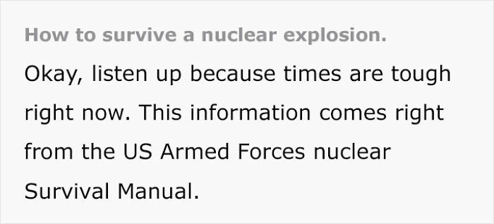Guy Gives 8 Tips On What To Do In Case Of A Nuclear Explosion, Provided In The US Armed Forces Survival Manual