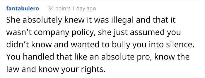 Management Bites Their Tongue When They Realize Employee Knows It's Illegal To Have A Policy Against Discussing Wages Management Bites Their Tongue When They Realize Employee Knows It's Illegal To Have A Policy Against Discussing Wages