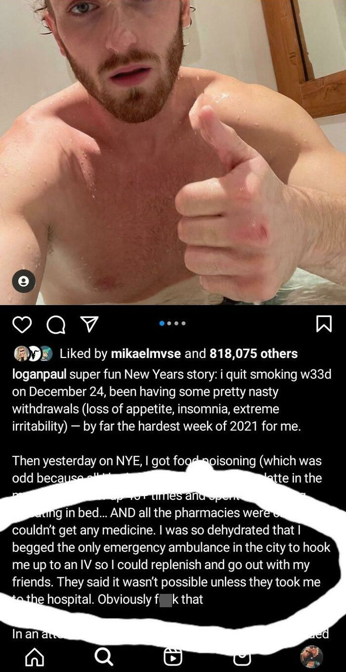 Logan Paul Expects The Only Ambulance In The City To Rehydrate Him Via Iv, So That He Can Enjoy Nye With His Friends