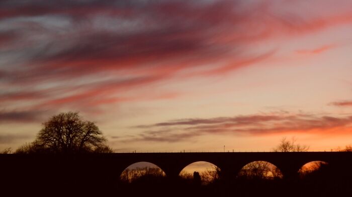 Wispy Sunset From My Bedroom Window, Looking Towards The Railway Viaduct. Ayrshire, Scotland.