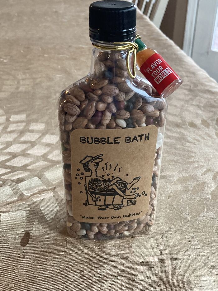 Pretty Funny As A Joke Gift, But Come On... (It's A Jar Of Beans Labelled 'Bubble Bath')
