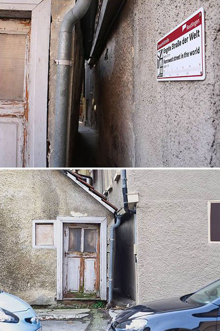 This Is The Narrowest Street In The World According To Guiness World Records. It's In Reutlingen, Baden-Württemberg