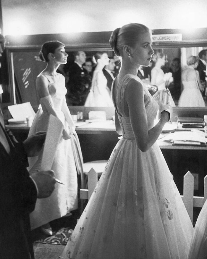 Audrey Hepburn And Grace Kelly Photographed Backstage At The 28th Academy Awards | Hollywood, 1956. Photos By Allan Grant