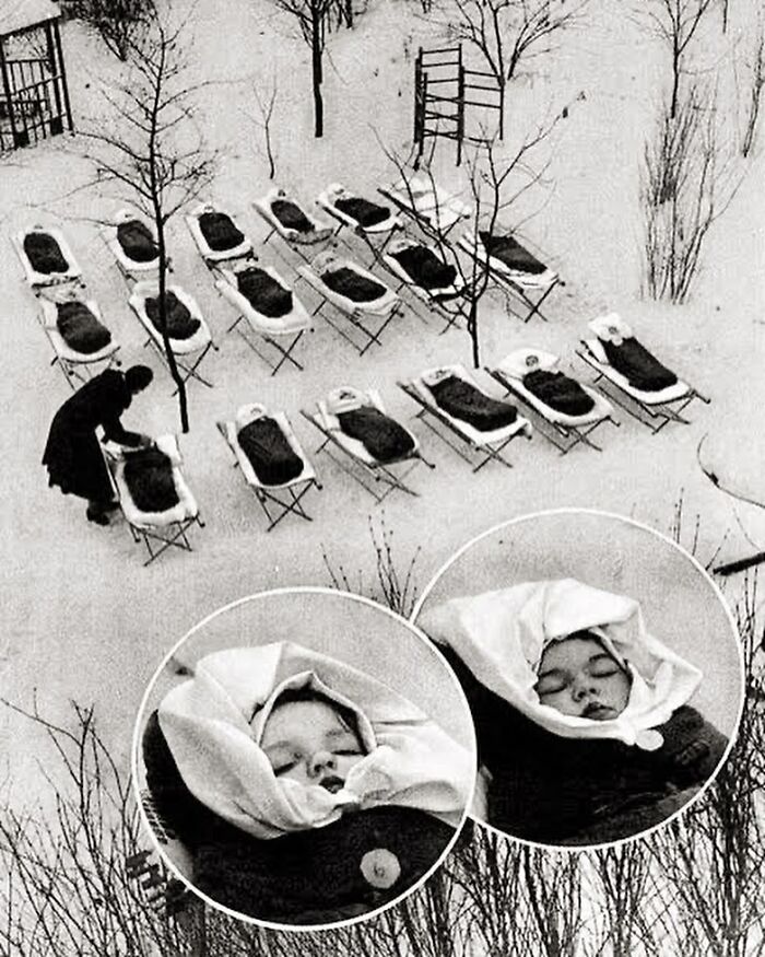 Soviet Nurses Tending To Children Left To Sleep Outside For ‘Cold Therapy’ In Order To Build Their Immune System, 1958