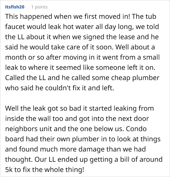 Landlord Refuses To Fix A Leak, Gets A $8,000 Bill To Repair The Damage That The Water Did To Other Apartments