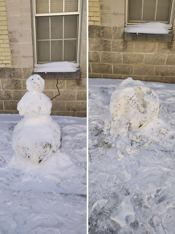 It Snowed In Texas And I Decided To Build A Snowman, 2 Hours Later Some Jerk Kicked It