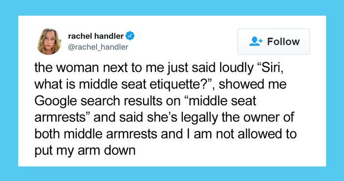 Entitled Plane Passenger Inspires A Funny Thread About Middle Seat Armrest Etiquette