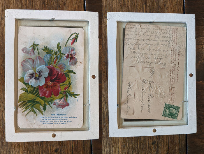 Front And Back Of A Framed Postcard Postmarked 1911, With A Benjamin Franklin 1 Cent Stamp