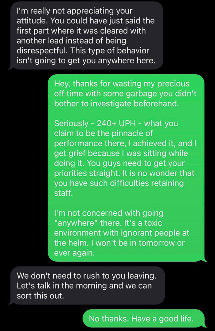 14 Screenshots Of People’s ‘I Quit’ Texts Because ‘Screw That, I Deserve Better’ 14 Screenshots Of People’s ‘I Quit’ Texts Because ‘Screw That, I Deserve Better’