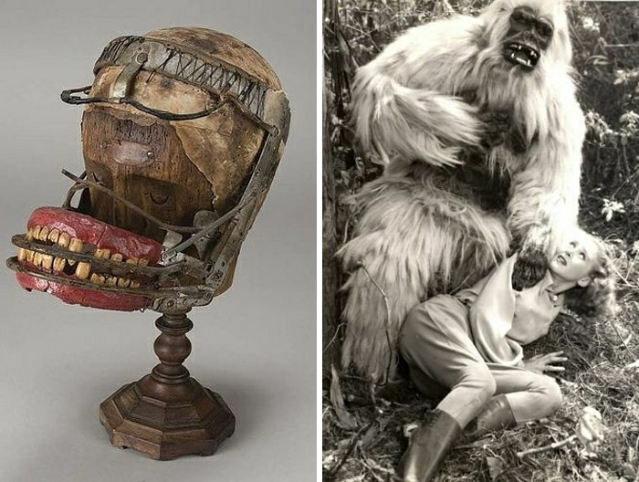 Casco de gorila con dientes mecanizados que utilizó Ray “Crash” Corrigan para interpretar al gorila albino de White Pongo (PRC Pictures, 1945)