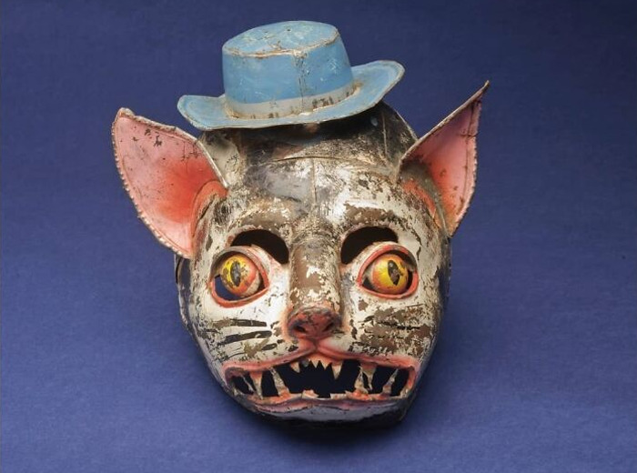 Painted Tin Mask, Made By Unknown Folk Artist In Bolivia Around 1950-1960