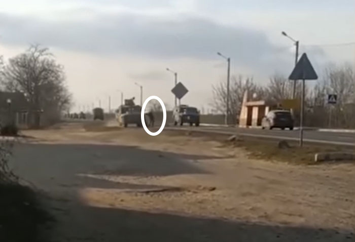 Man Tries To Stop Russian Military Convoy With His Bare Hands