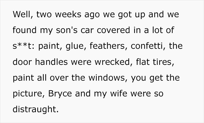 “AITA For Refusing To ‘See Other Options’ For A Girl And Pressing Charges For What She Did To My Son’s Car?” “AITA For Refusing To ‘See Other Options’ For A Girl And Pressing Charges For What She Did To My Son’s Car?”