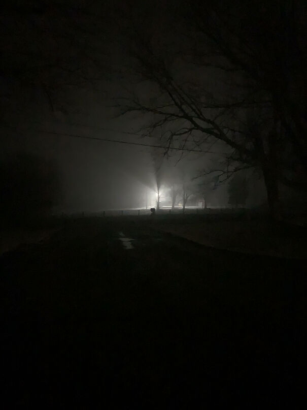 This View Of The Barn Across The Street With A Ton Of Fog.
