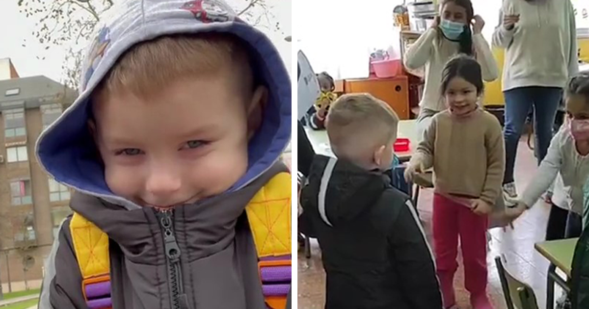 In A Heartwarming Moment, Ukrainian Boy Is Hugged By New Spanish Classmates On His First Day Of School - Vimarsana News