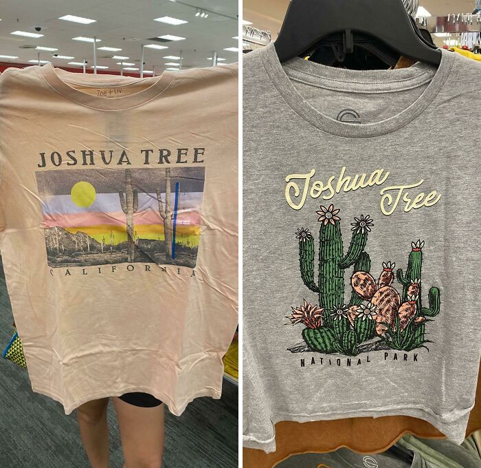 Two Different T-Shirts Found In Two Different Stores In Tucson, AZ - These Are Saguaro Cactus - Not Found In Joshua Tree National Park