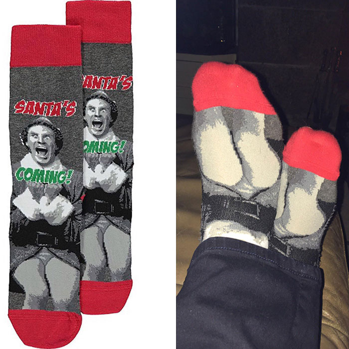 Elf Socks I Got My Dad For Christmas, When Wearing Pants Just Shows Will Ferrell Crotch