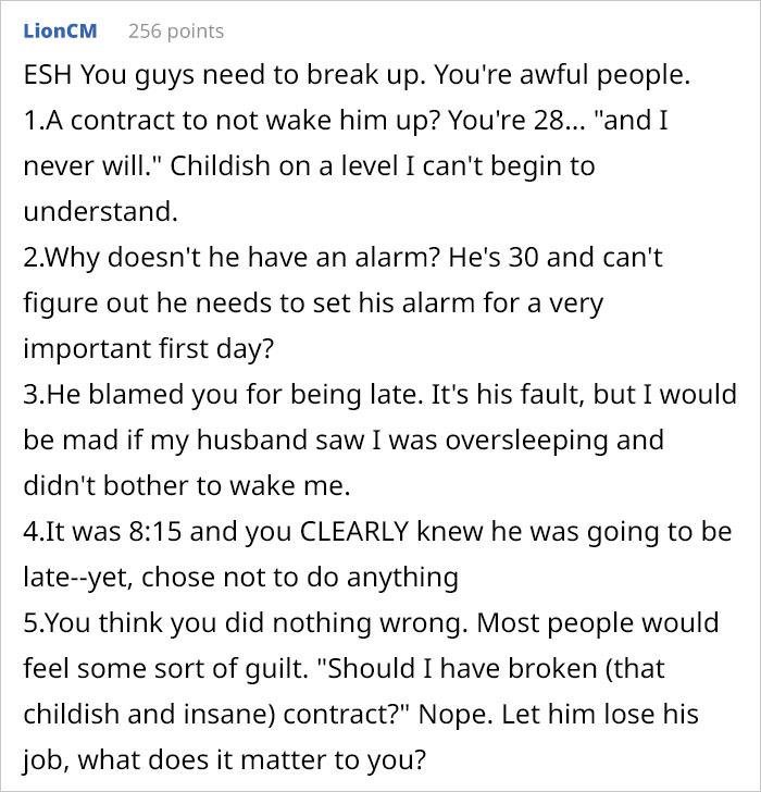 Woman Asks If She’s To Blame For Not Waking Her Boyfriend, Which He Specifically Asked, Making Him Late For New Job