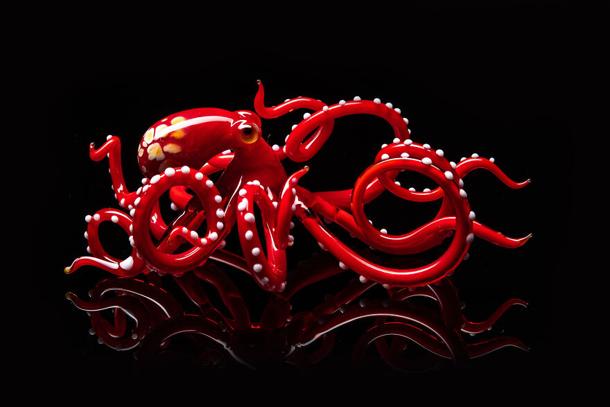 Red Glass Octopus Sculpture