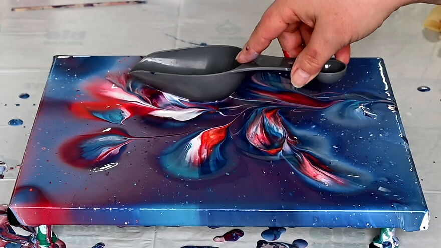 Painting With Scoops ~ Fluid Art Technique ~ Abstract Acrylic Painting ~ Art Therapy