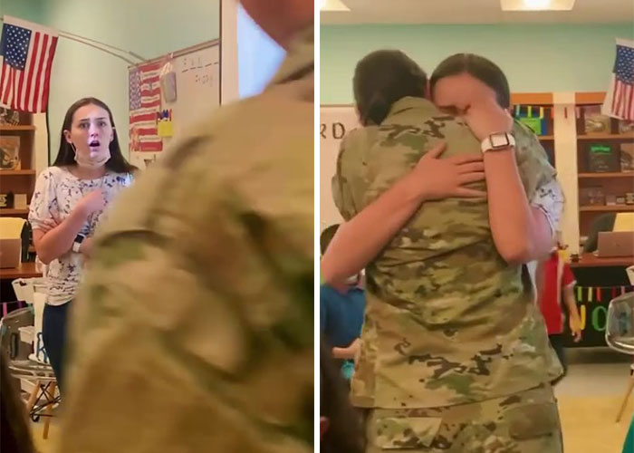 Woman Is Frozen In Place After Seeing Her Mom Enter The Classroom She’s Teaching After 11 Months Of Deployment Woman Is Frozen In Place After Seeing Her Mom Enter The Classroom She’s Teaching After 11 Months Of Deployment