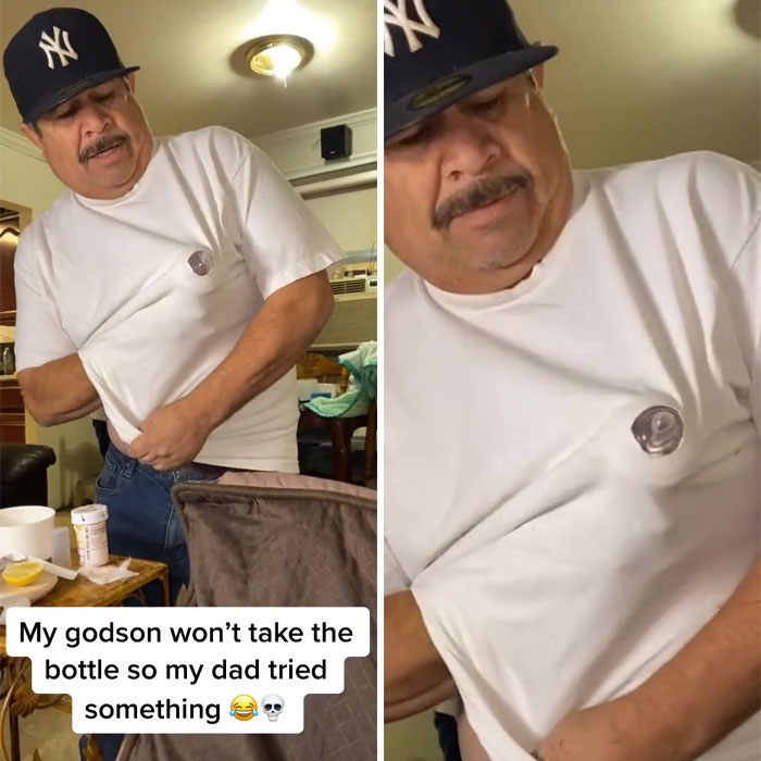 People Are Loving This Grandad’s Idea Of Faking Breastfeeding When The Baby Refuses To Drink Out Of The Bottle