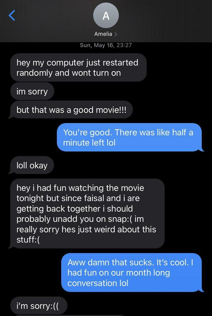 Movie Date Ended With Her Getting Back Together With Her Ex