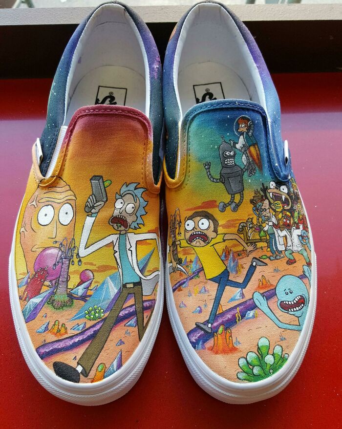 My Girlfriend Made Me A Pair Of Rick And Morty + Futurama Mashup Sneakers For Our 4-Year Anniversary