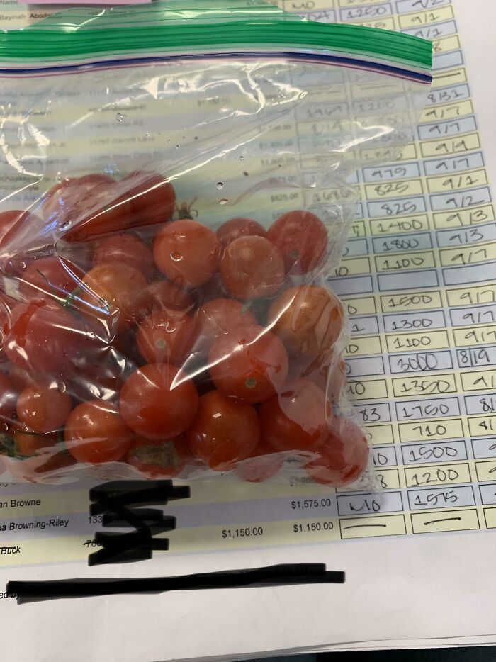 My Boss Gave Us Our Checks With Bags Of Cherry Tomatoes From Her Garden