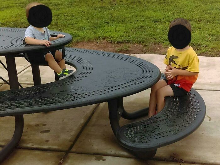This Picnic Table Has A Built In Seat For Infants And A Small Bench For Kids
