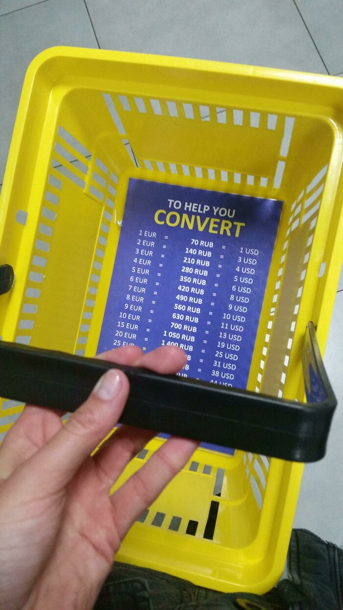 This Souvenir Shop In St. Petersburg Has Currency Conversion Tables On The Bottom Of Their Shopping Baskets
