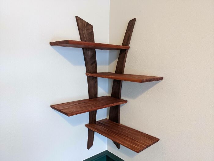 Walnut And African Mahogany Corner Display Shelf I Designed And Built Yesterday