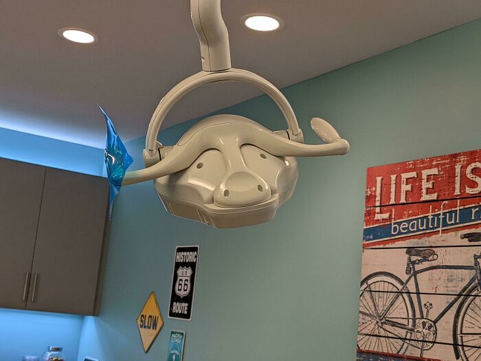 La lámpara del dentista parece un búfalo de agua