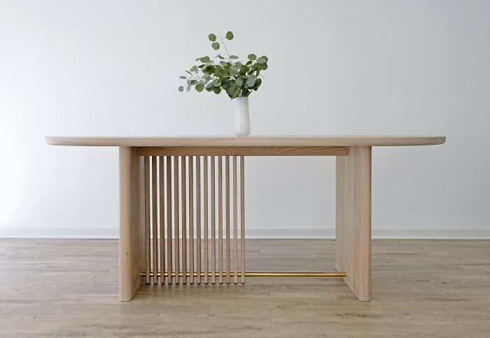 White Oak Dining Table With Brass Accents