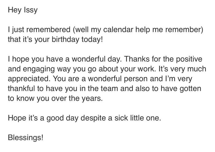 Birthday Message From Boss, After I Called In Sick (Sick Baby)