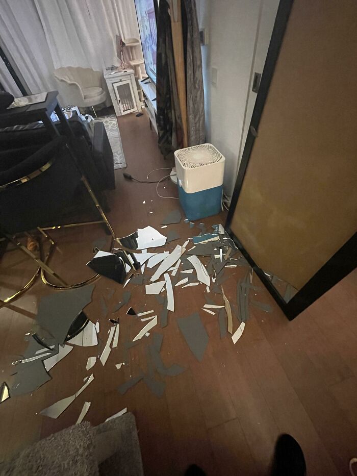 Started My Birthday With My Full Size Mirror Falling Over And Smashing To Pieces