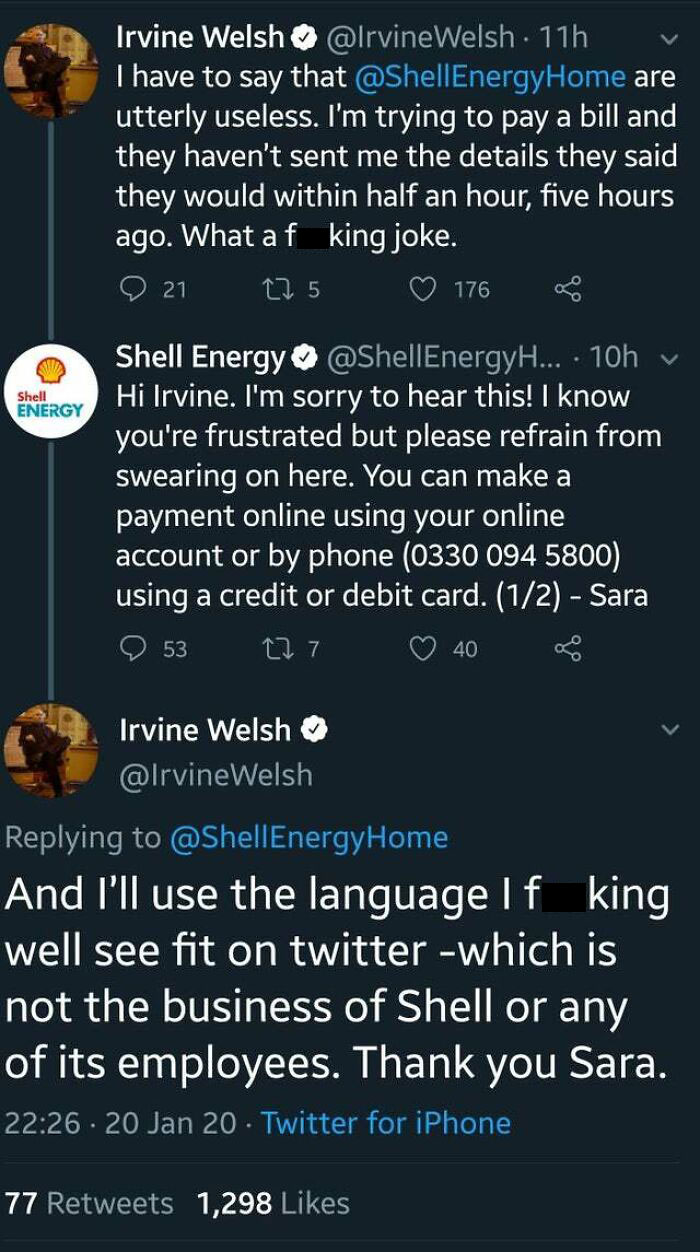 Someone From Shell Energy Obviously Doesn't Know Who Irvine Welsh Is