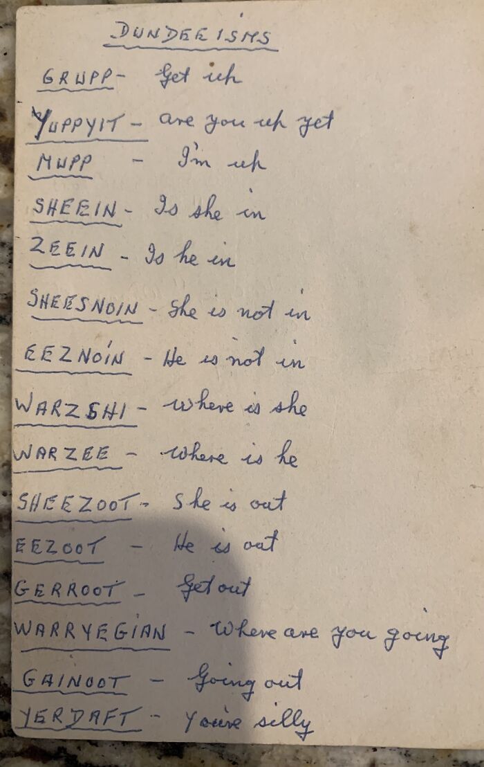 List Of Dundeeisms My Grandma’s Brother Sent Her In The 1950s After She Moved To NY So She Could Keep Up Her Accent