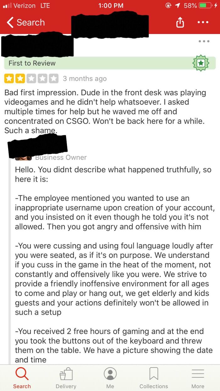 Yelp Reviewer Of An Internet Cafe Gets Called Out By Owner