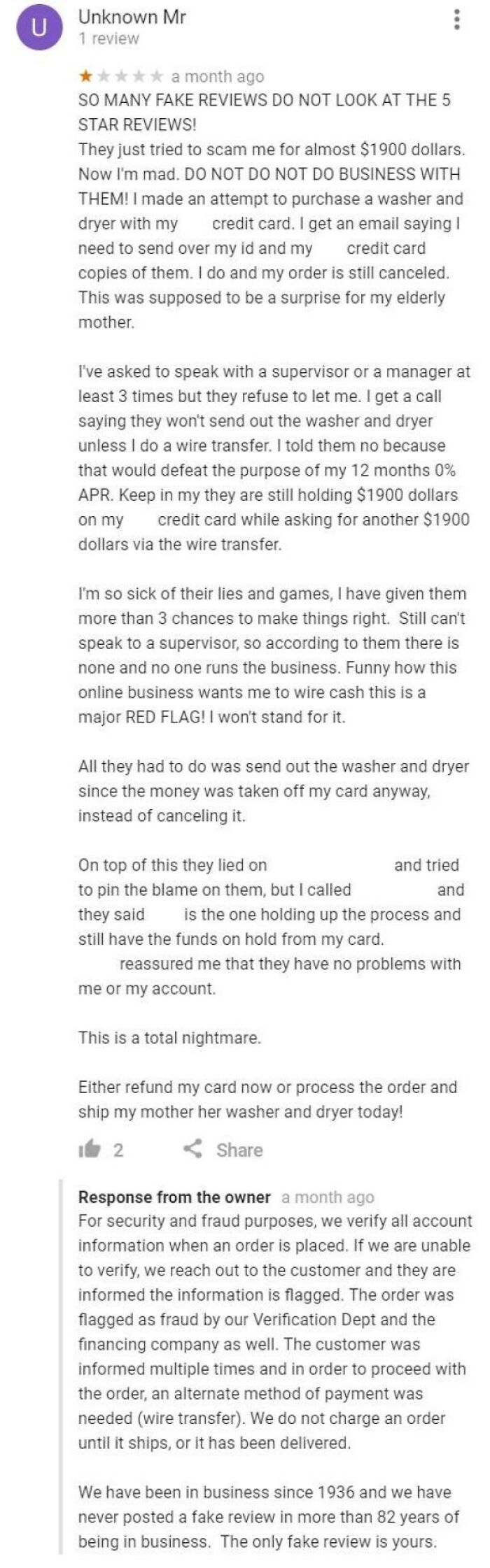 Angry Customer Doesn't Understand Fraud And Fake Reviews