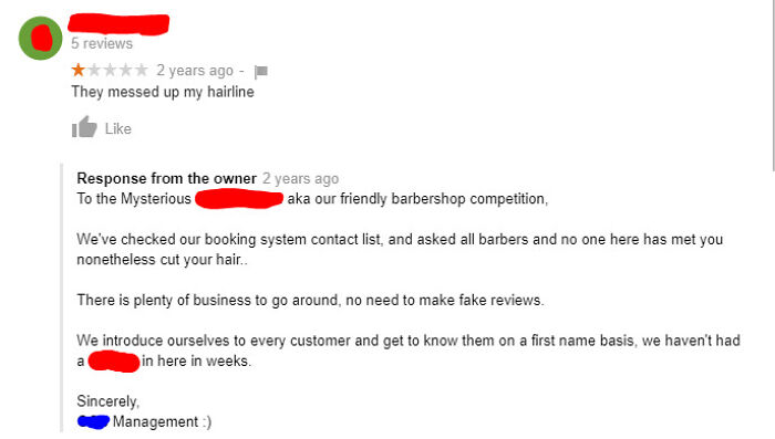 Competitor Barber Shop Posts Fake Review - Gets Called Out