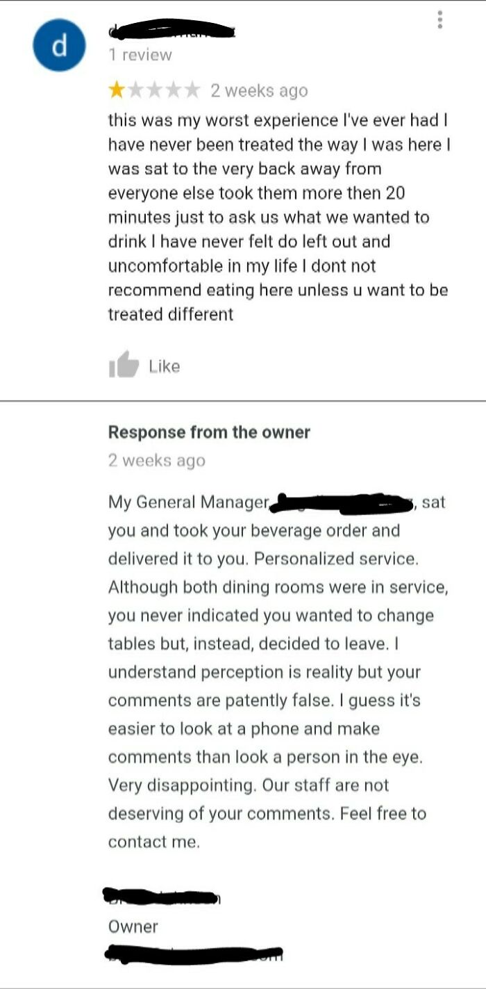 Fake Review Gets Called Out By Owner