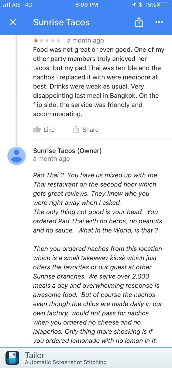 Owner Kindly Responds To A Negative Review.