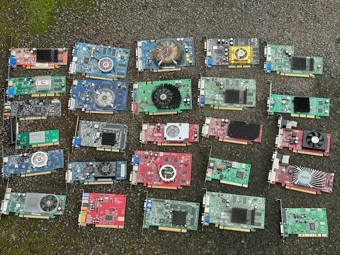 Only On Ebay. Graphics Cards Displayed On Outdoor, Damp, Gravel