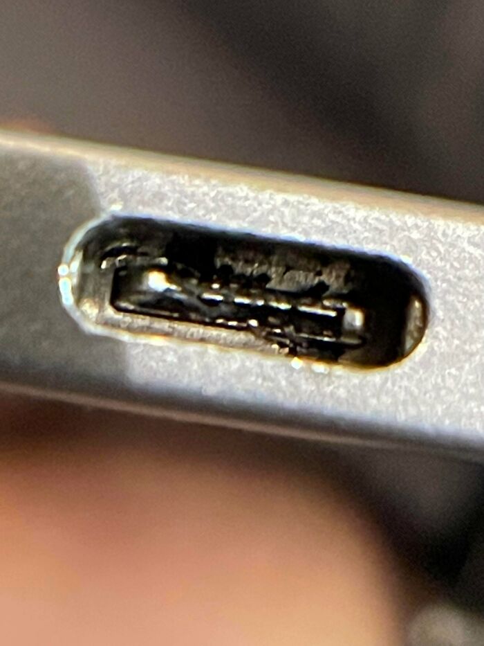 The New iPad Air 2022 Uses USB-C - Customer Seemed To Have Not Gotten The Memo And Perhaps Tried To Repeatedly Put A Lightning Cable Into It - They Stated Their "Charging Port Was Faulty"