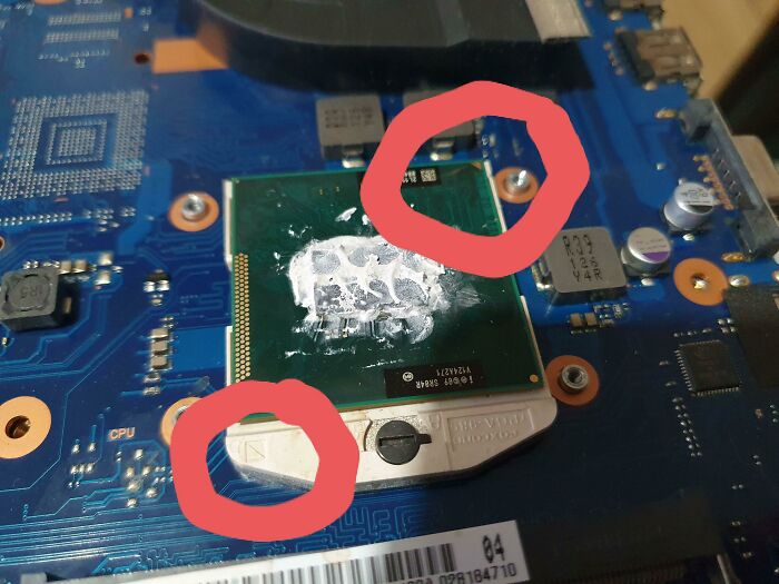 Someone Purchased A Cpu From Me To Do An Upgrade. It Didn't Work And Then His Old One Wouldn't Either So He Sent The Laptop To Me To Have A Look. He Managed To Put The Cpu In The Wrong Way Round!
