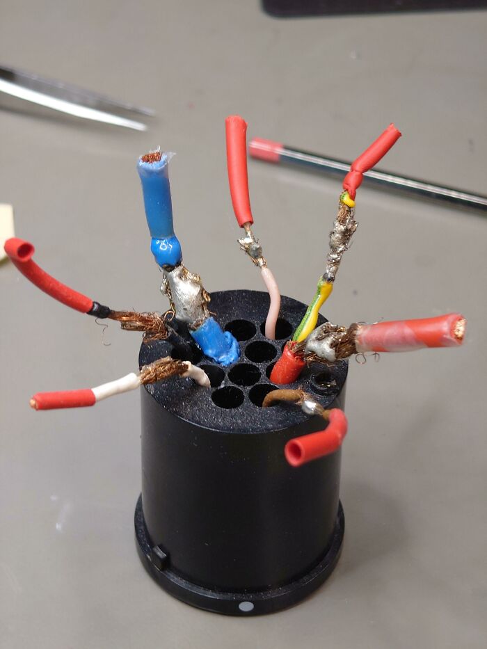 Customer Tried To Fix A Connector For A High Power Studio Flash By Soldering The Wires Himself