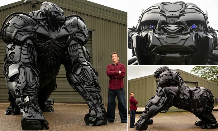 Un escultor crea un enorme "gorila tecnológico" de 3 metros de altura con piezas de automóvil